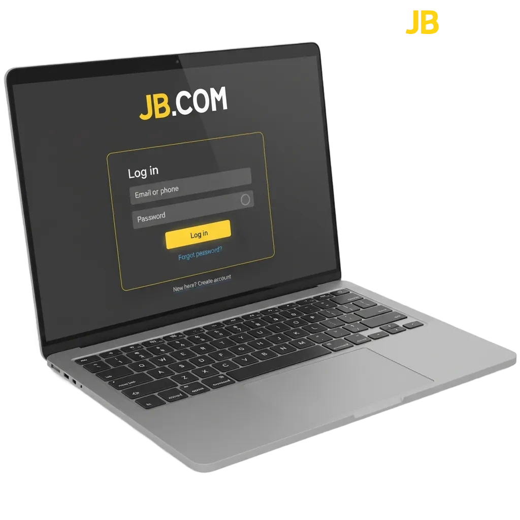 Pantalla de inicio de sesión de JB: correo, contraseña y 2FA; acceso a apuestas deportivas, casino y bonos en Argentina.