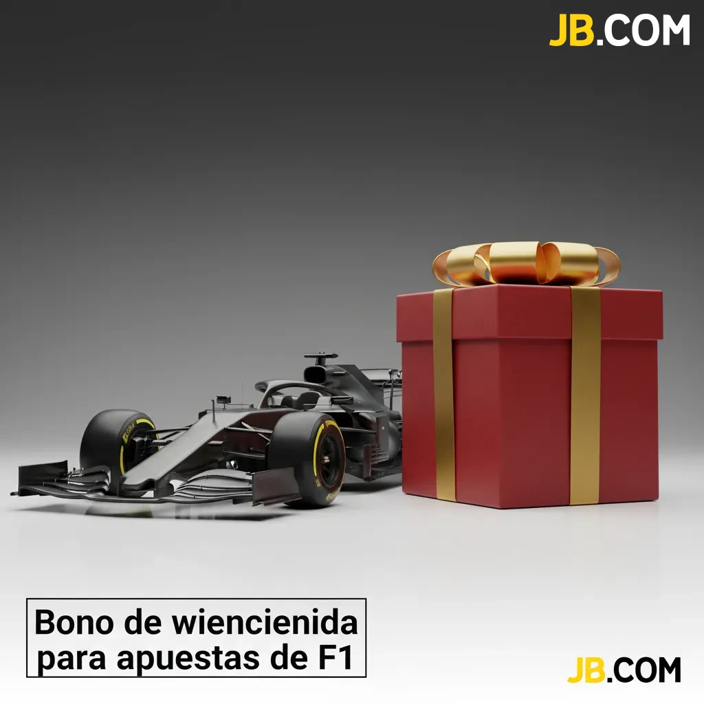Banner del bono de bienvenida de JB para apuestas de F1; requiere registro, verificación, primer depósito y rollover.
