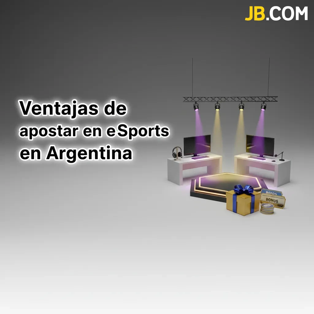 Imagen promocional de eSports en Argentina: bono de bienvenida, pagos en ARS, app móvil, soporte 24/7 y cuotas competitivas.