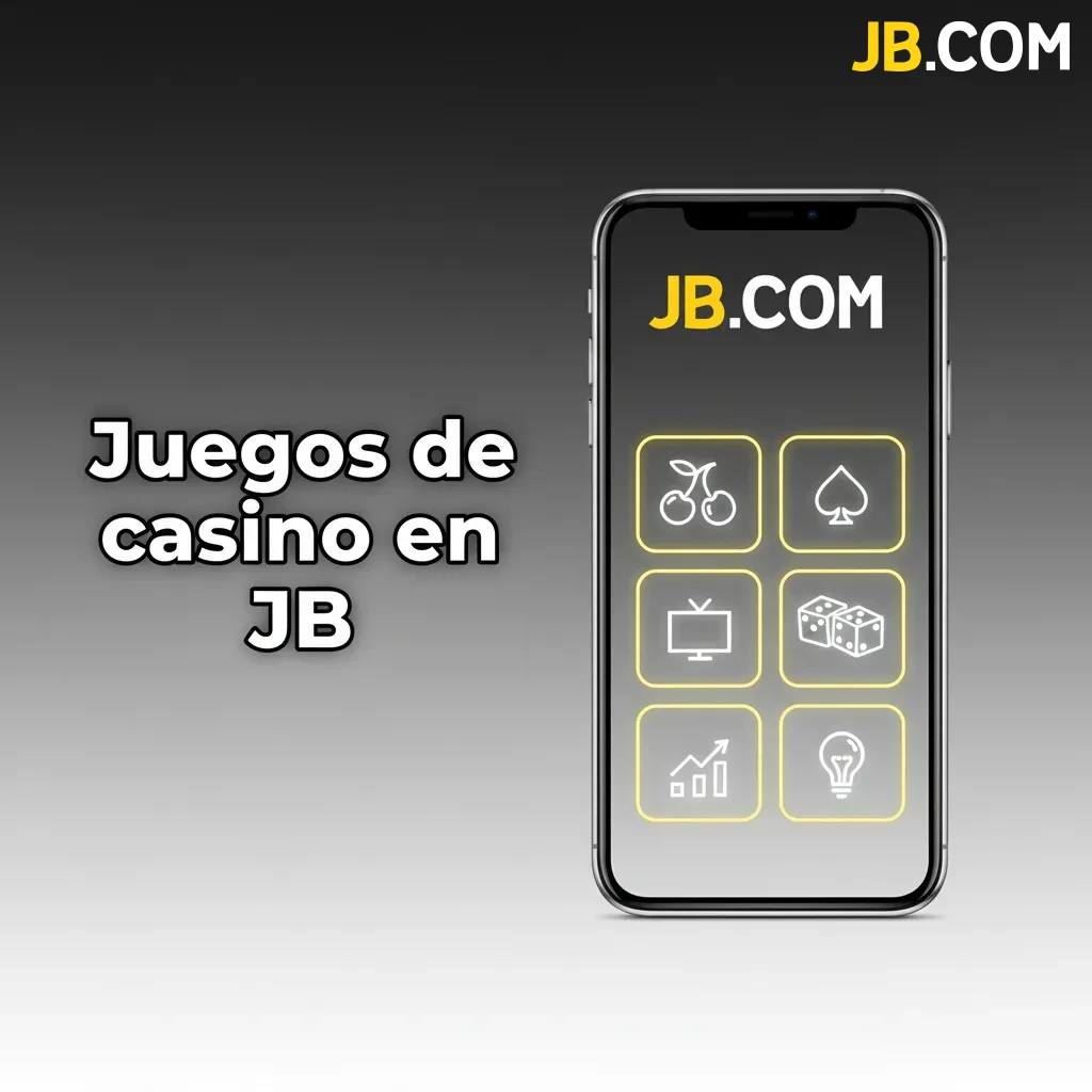 App móvil de JB mostrando catálogo de juegos: slots, ruleta en vivo, blackjack, baccarat, game shows, Megaways y jackpots.
