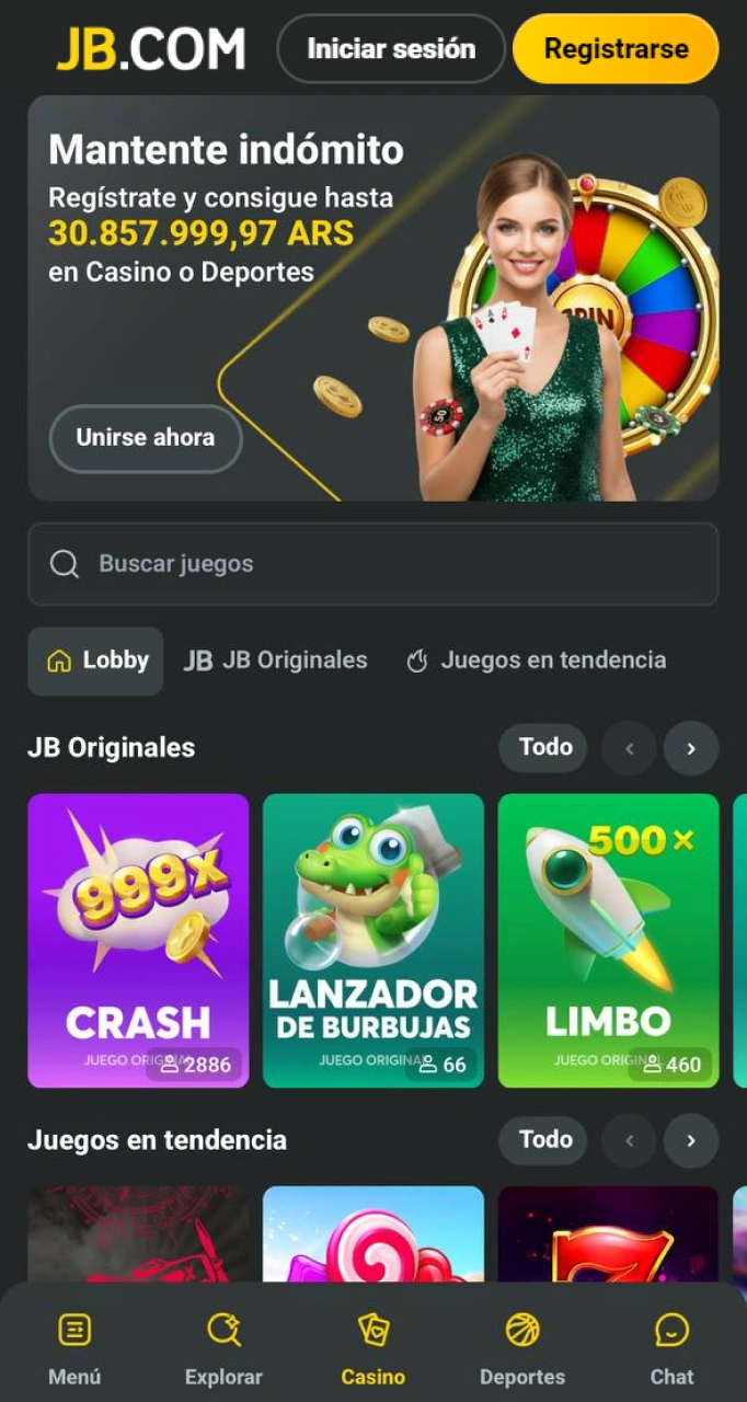 Prueba tu suerte en los juegos de casino en la aplicación JB Casino para Android.
