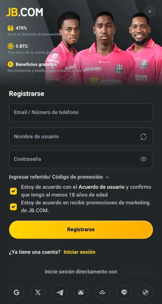 Completa el proceso de registro en la App de JB Casino en Android de forma rápida.