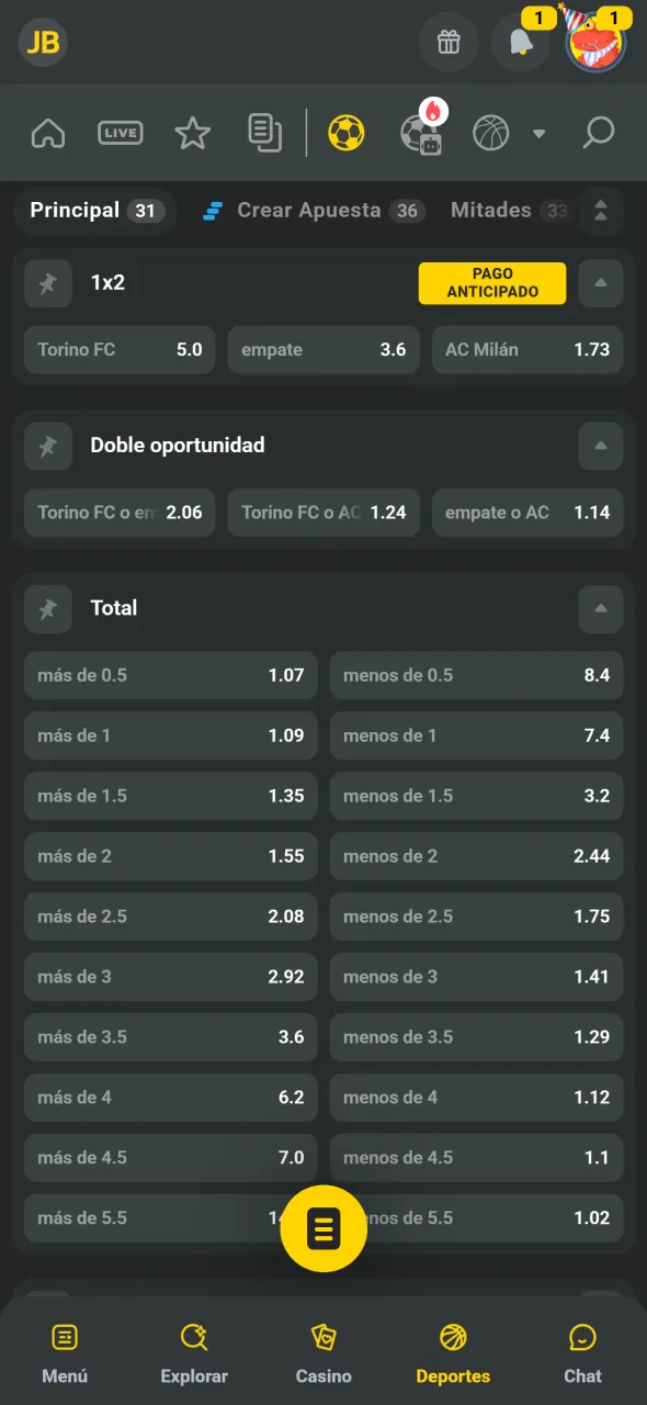 Seleccioná la cuota deseada y agregala al cupón en JB.