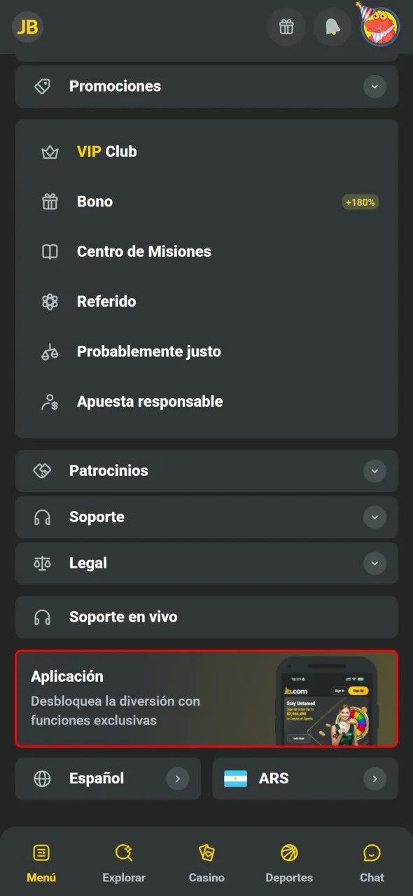 Iniciá la descarga del APK desde el sitio oficial de JB.