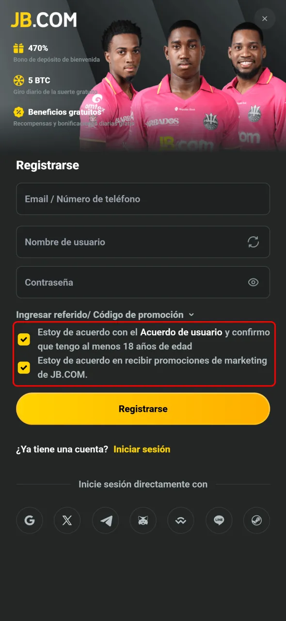 Aceptá los Términos para activar tu cuenta JB en Argentina.