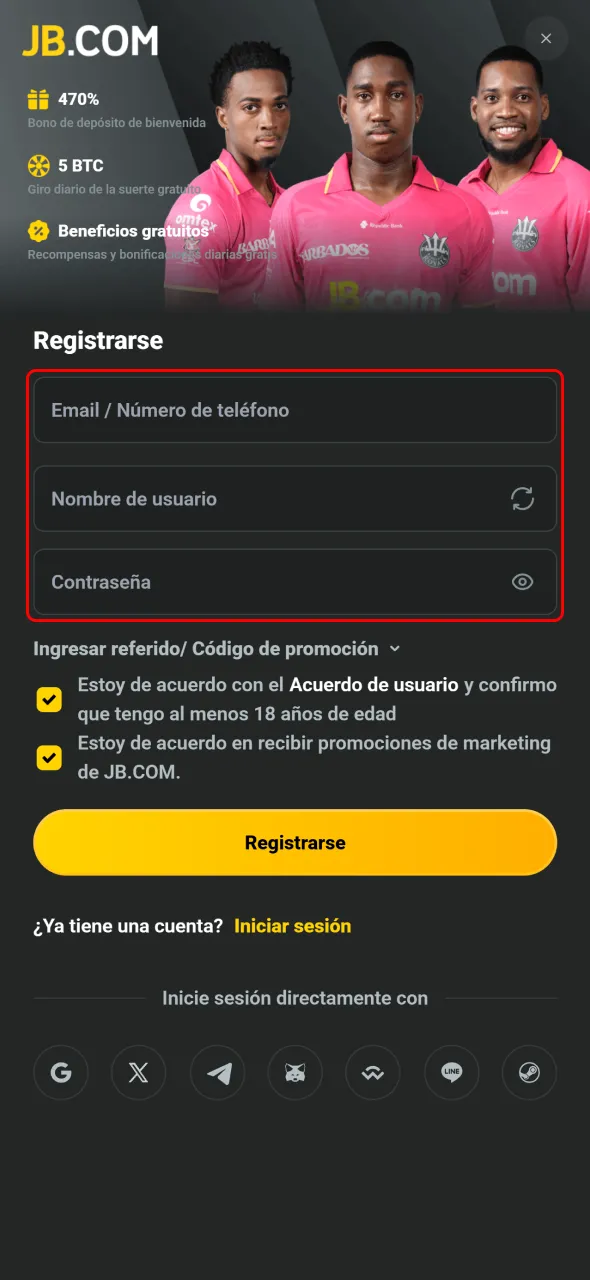 Ingresá tus datos en JB y seleccioná ARS como moneda.