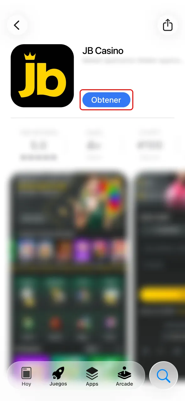 Tocá Obtener e instalá la app JB sin complicaciones.
