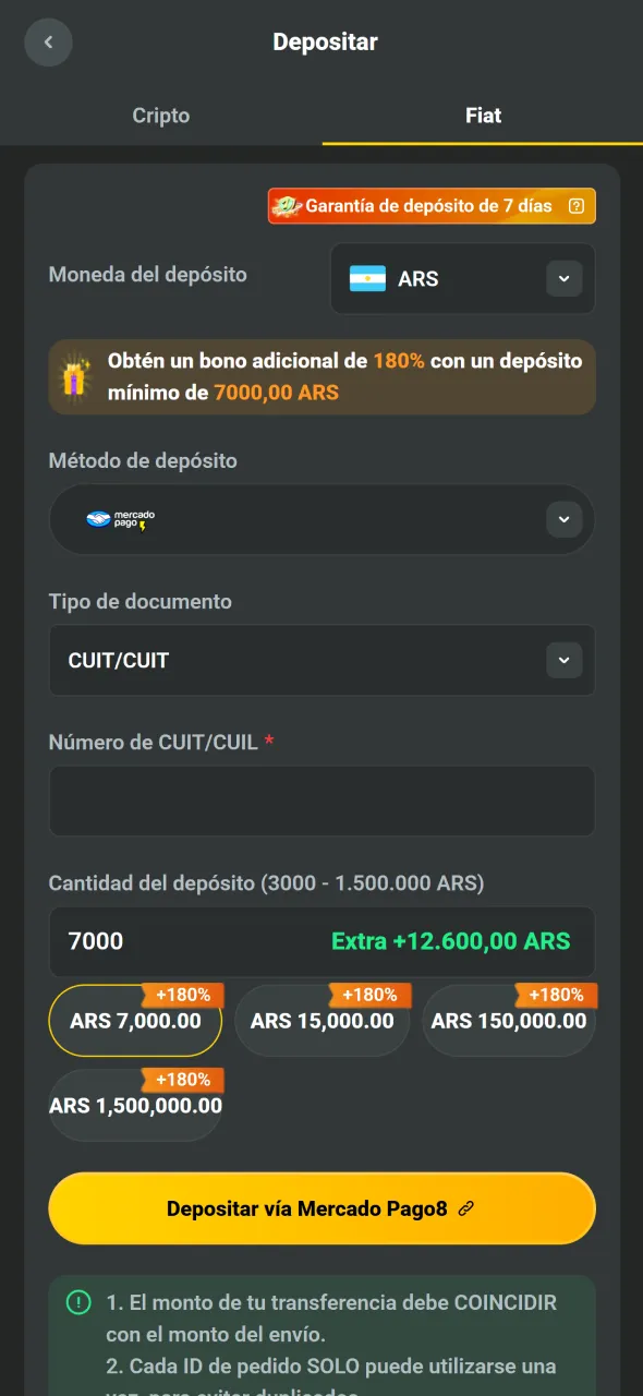 Indicá el monto en JB y seguí las instrucciones del proveedor.