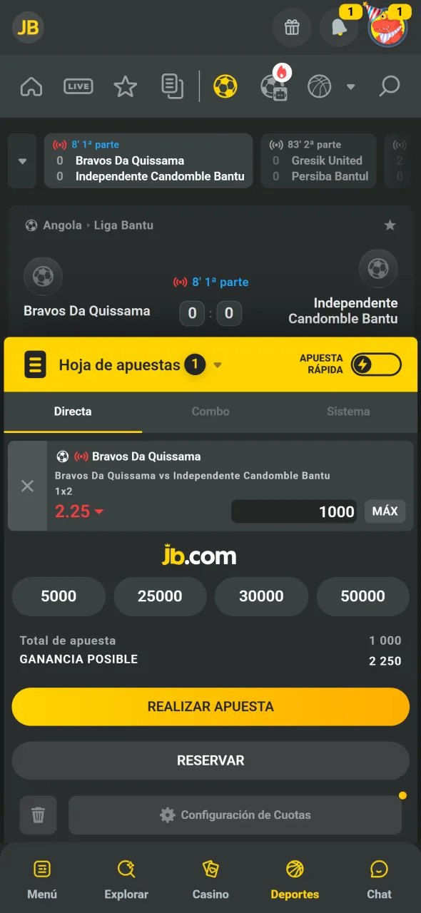 Abrí el cupón en JB, ingresá el monto y confirmá.