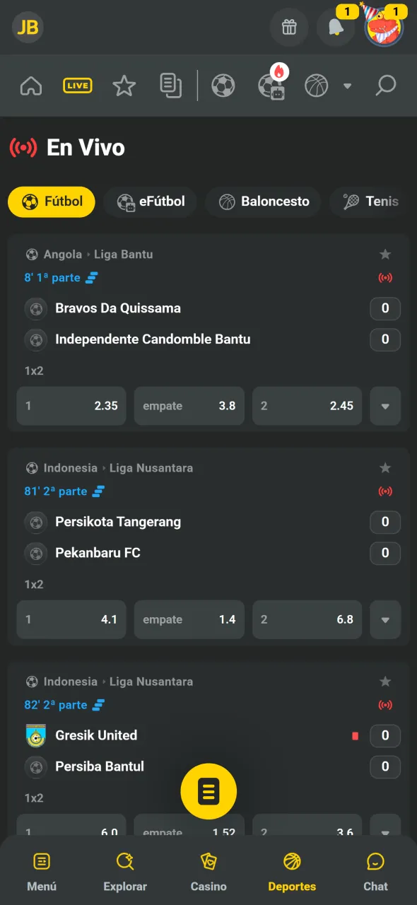 Ingresá a Deportes y buscá el evento dentro de JB.