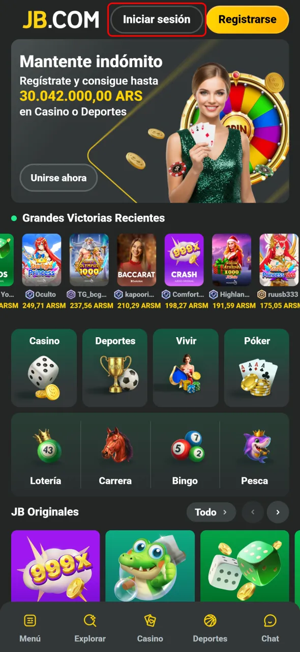 Tocá Ingresar y escribí email y clave de JB.