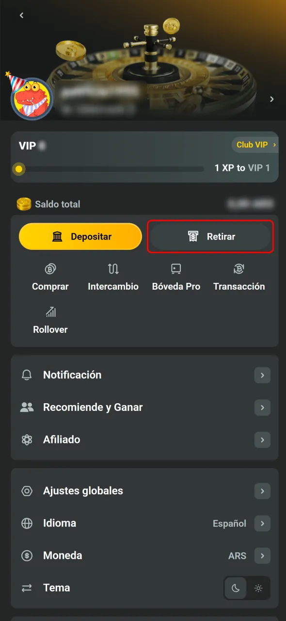 Abrí el Cajero JB y tocá Retirar.