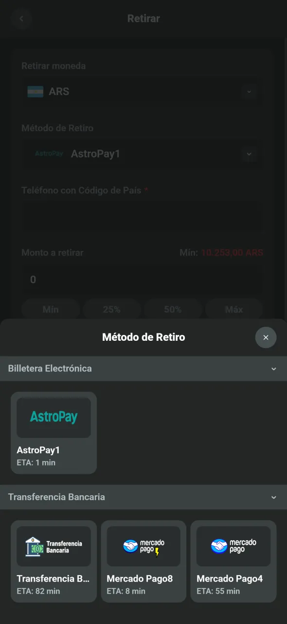 Elegí método y cargá datos requeridos por JB.
