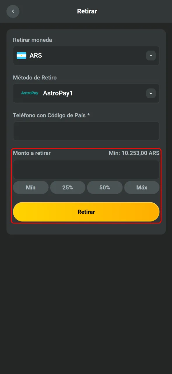 Ingresá monto y confirmá tu retiro en JB.