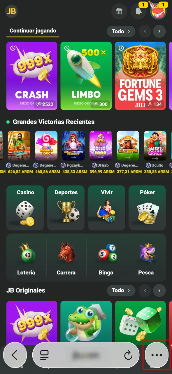 Tocá Compartir para agregar el acceso directo de JB.