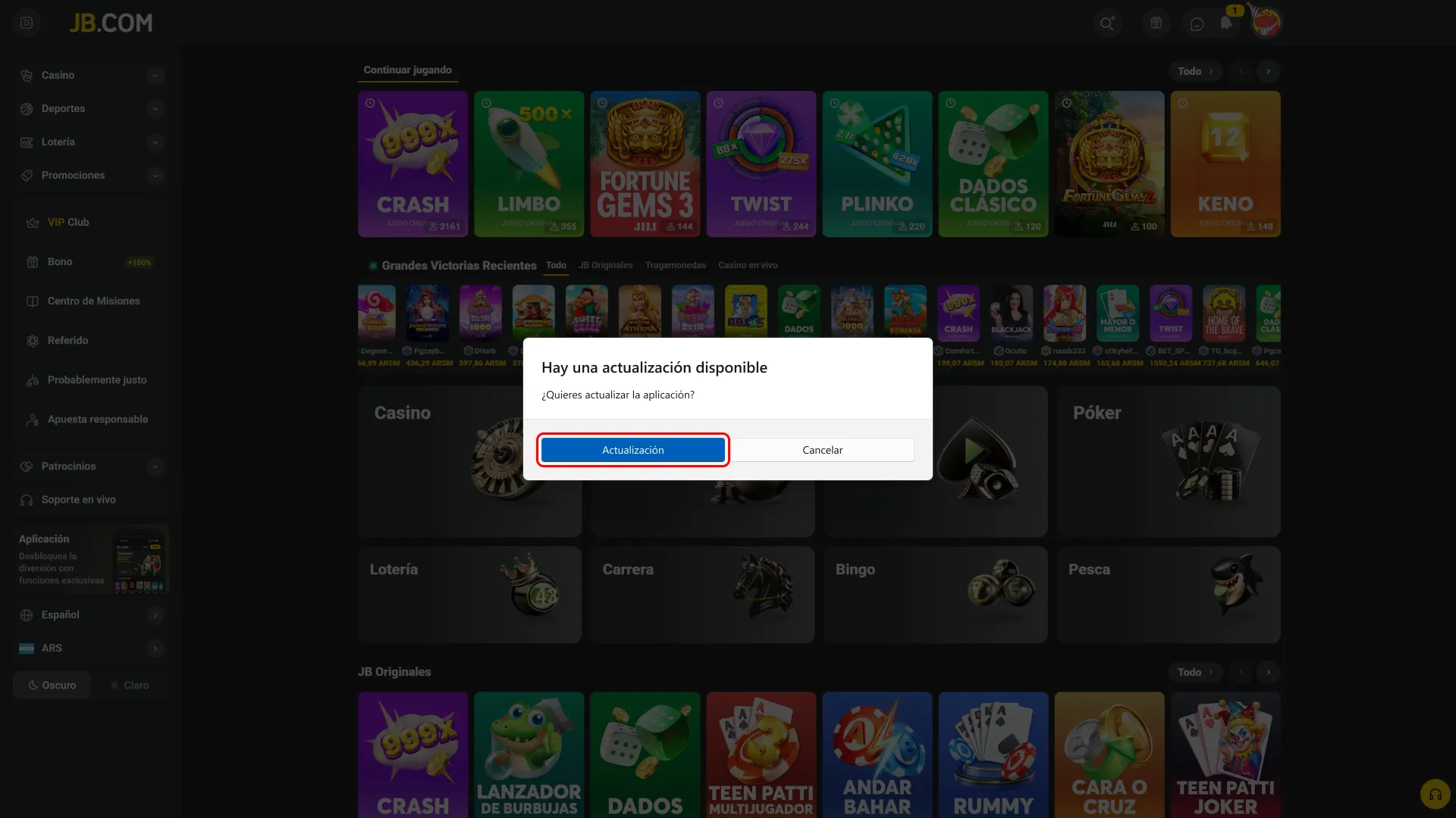 Reiniciá JB después de instalar la versión más reciente.