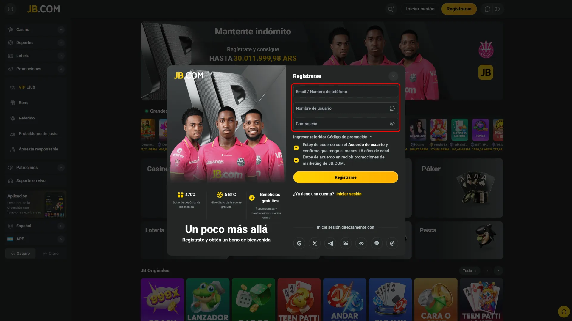 Completá verificación e identificá límites de juego en JB.