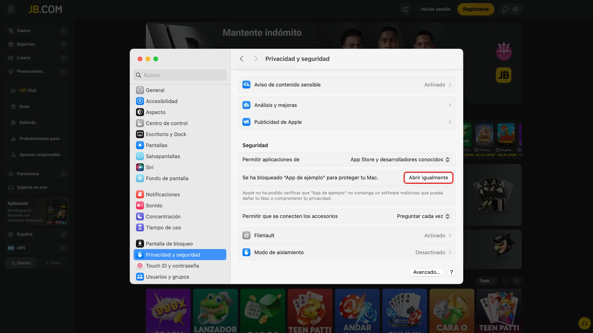 Jugadores de Argentina deben permitir la apertura para usar JB.