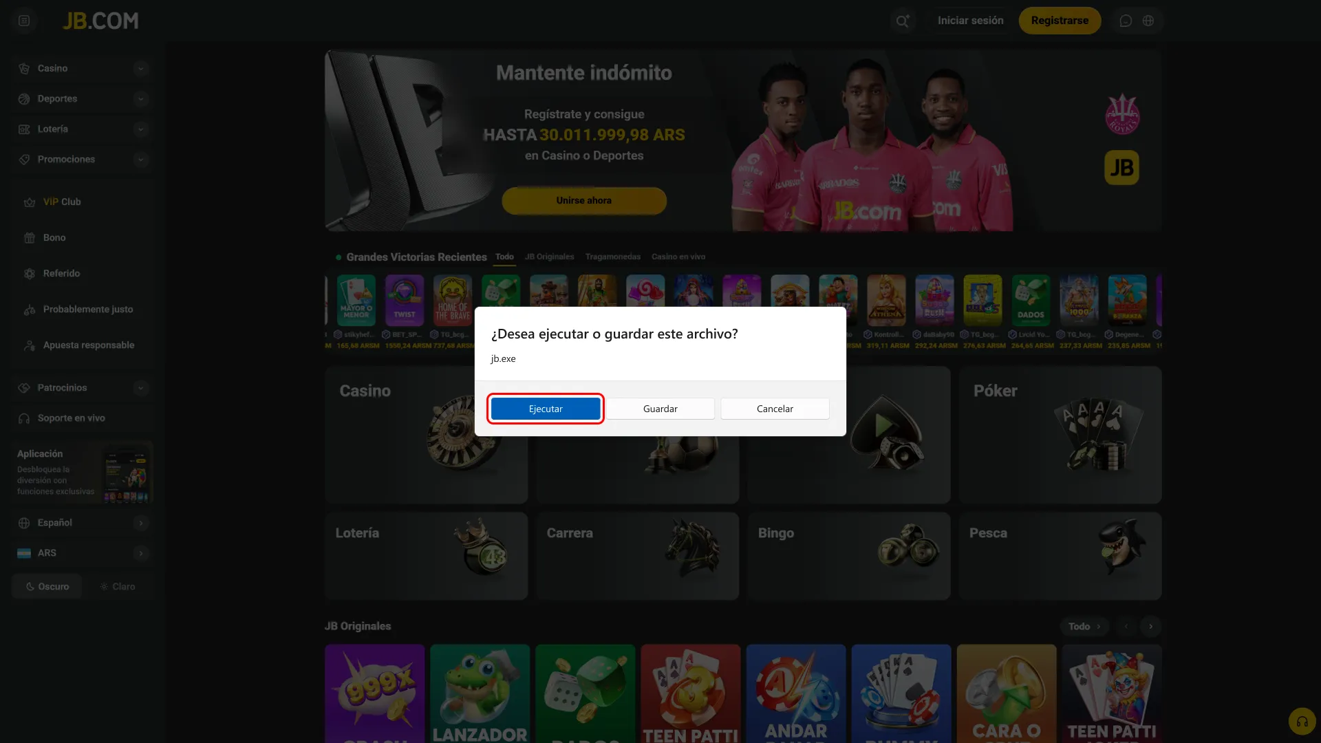 Ejecutá el archivo de JB y comenzá el proceso.