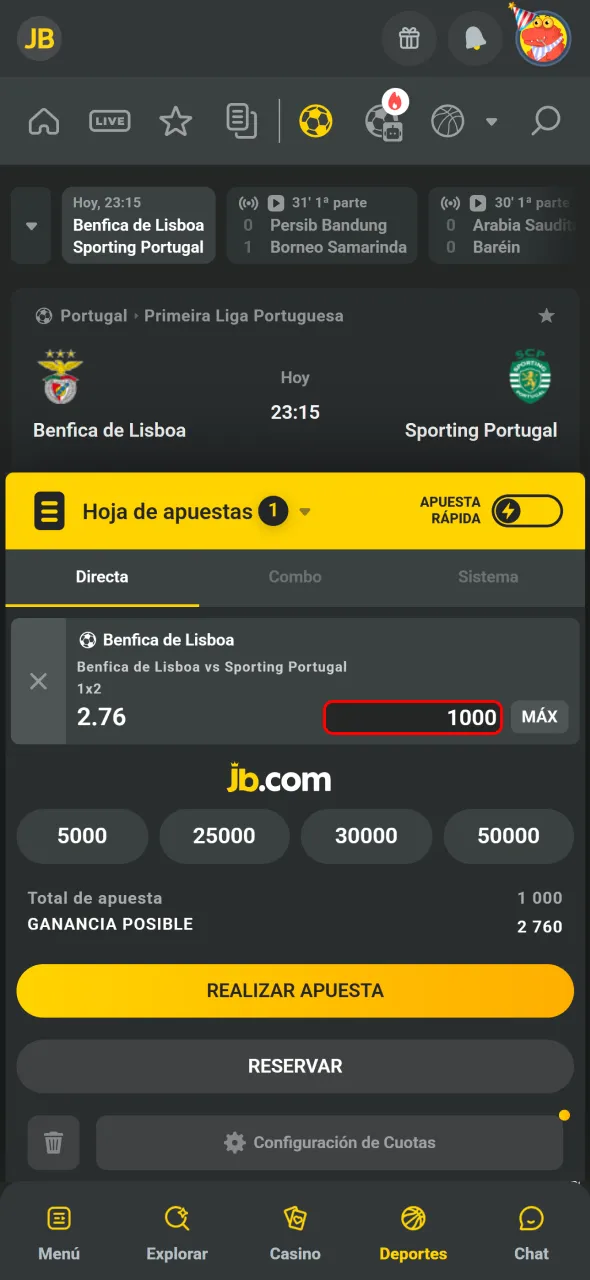 Ingresá el monto en el cupón JB y verificá el retorno estimado.